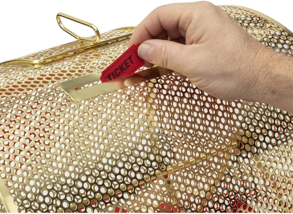 Brass Raffle Ticket Spinning Drum Raffle Drum Manual Lottery Machine with Wooden Turning Handle, for Promotional Activities