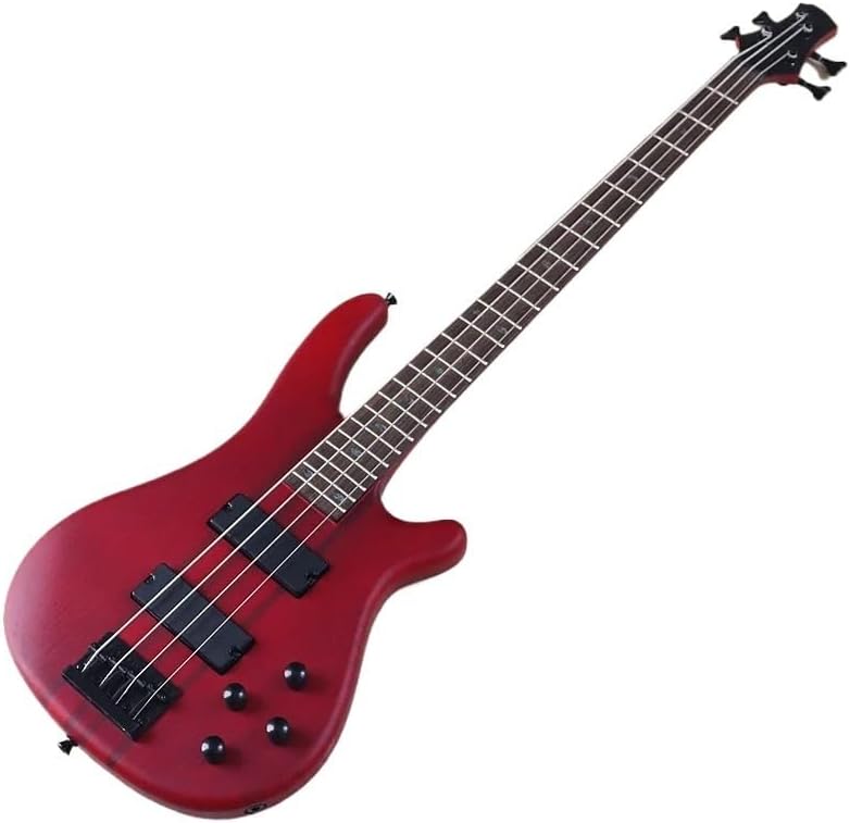 4-String Electric Bass Guitar, 43-Inch Red Matte Finish, Solid Ashwood Body, 24-Fret Technical Wood Fingerboard