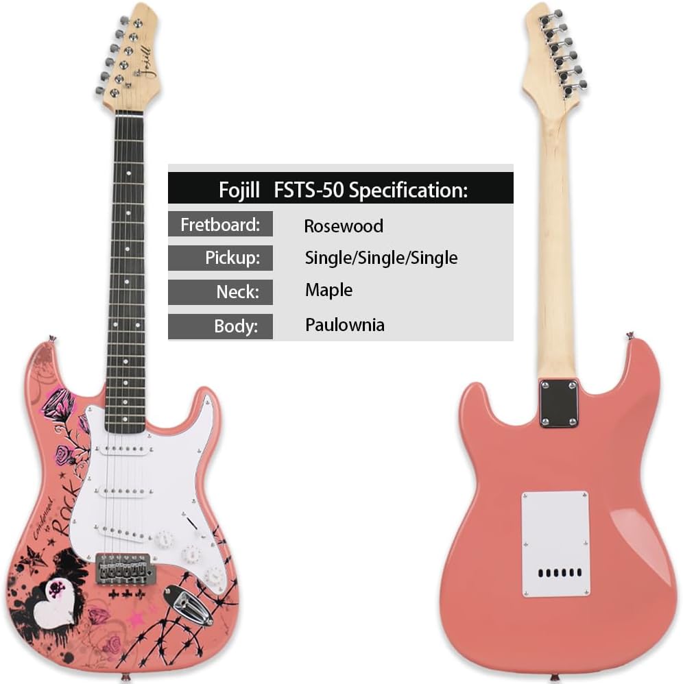 Fojill 39 Inch Electric Guitar Kit Set Beginner Starter Combo Package Bundle 20W Amplifier Amp Accessory Padded gig Bag,Picks, Cable,Strap,Extra Strings