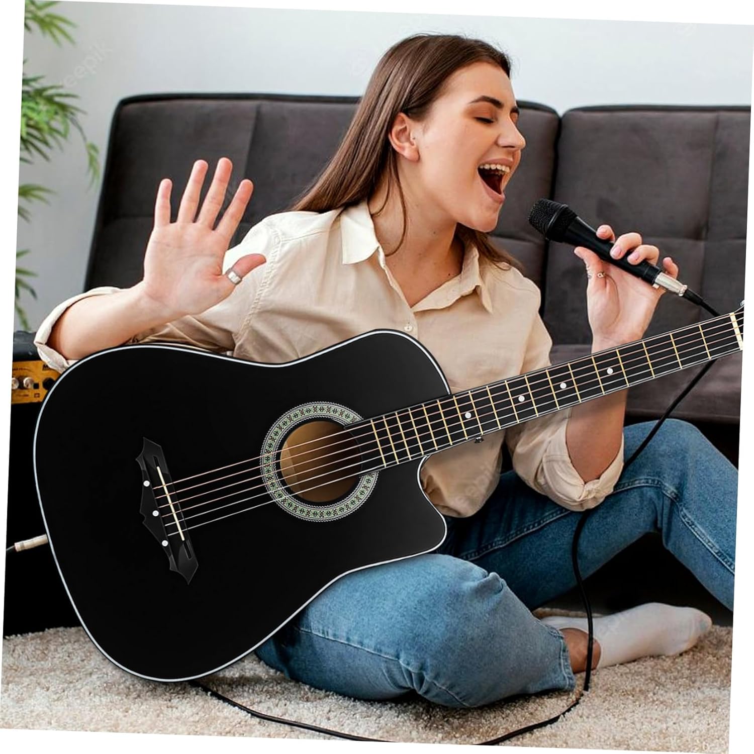 Luxshiny Beginner Acoustic Guitar Kit for Adults Teens with Cutaway Basswood Body Comfortable Ergonomic Design Tone Complete Starter Including Bag Strap Tuner Picks and Pickguard for