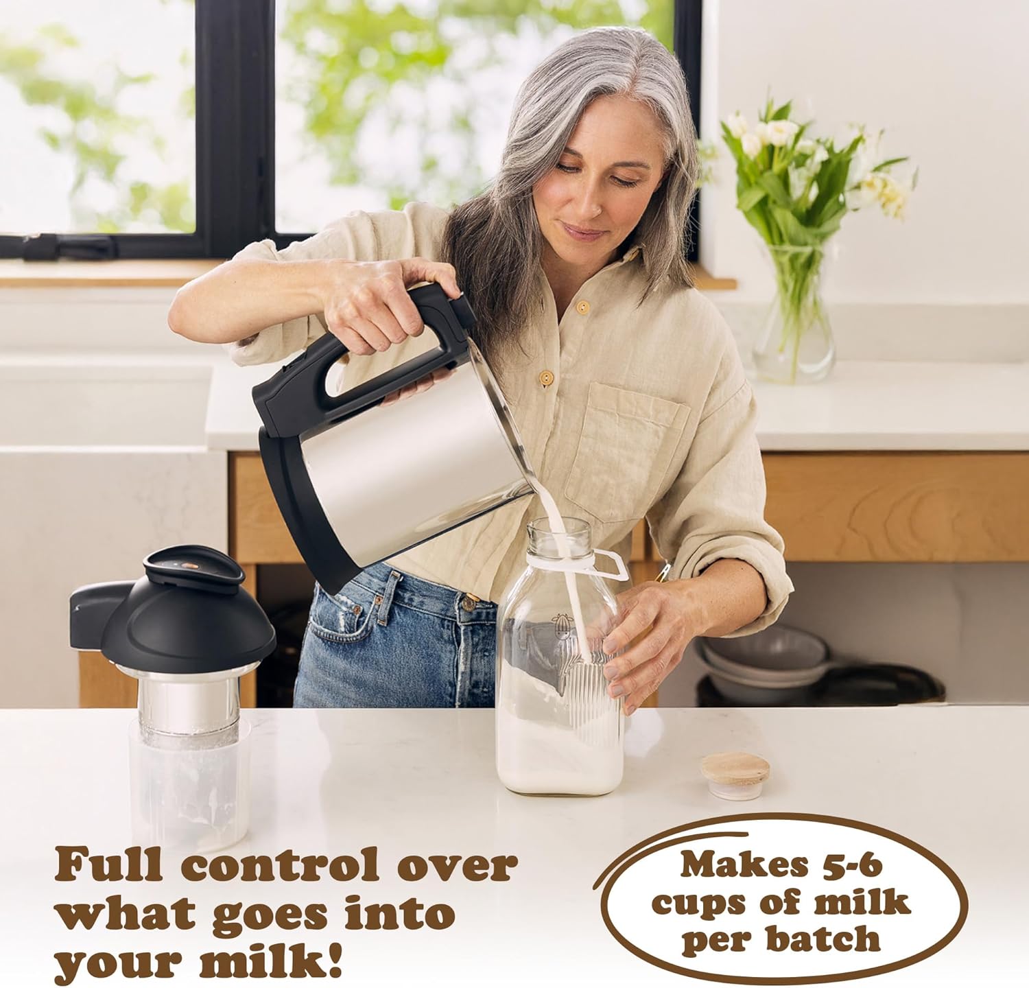 Almond Cow Nut Milk Maker Essentials Bundle - Includes Plant-Based Milk Maker, 60 fl oz Glass Pitcher with Lid & Spout, and 13” Cleaning Brush - DIY Nut Milk, Perfect Accessories for Homemade Nut Milk