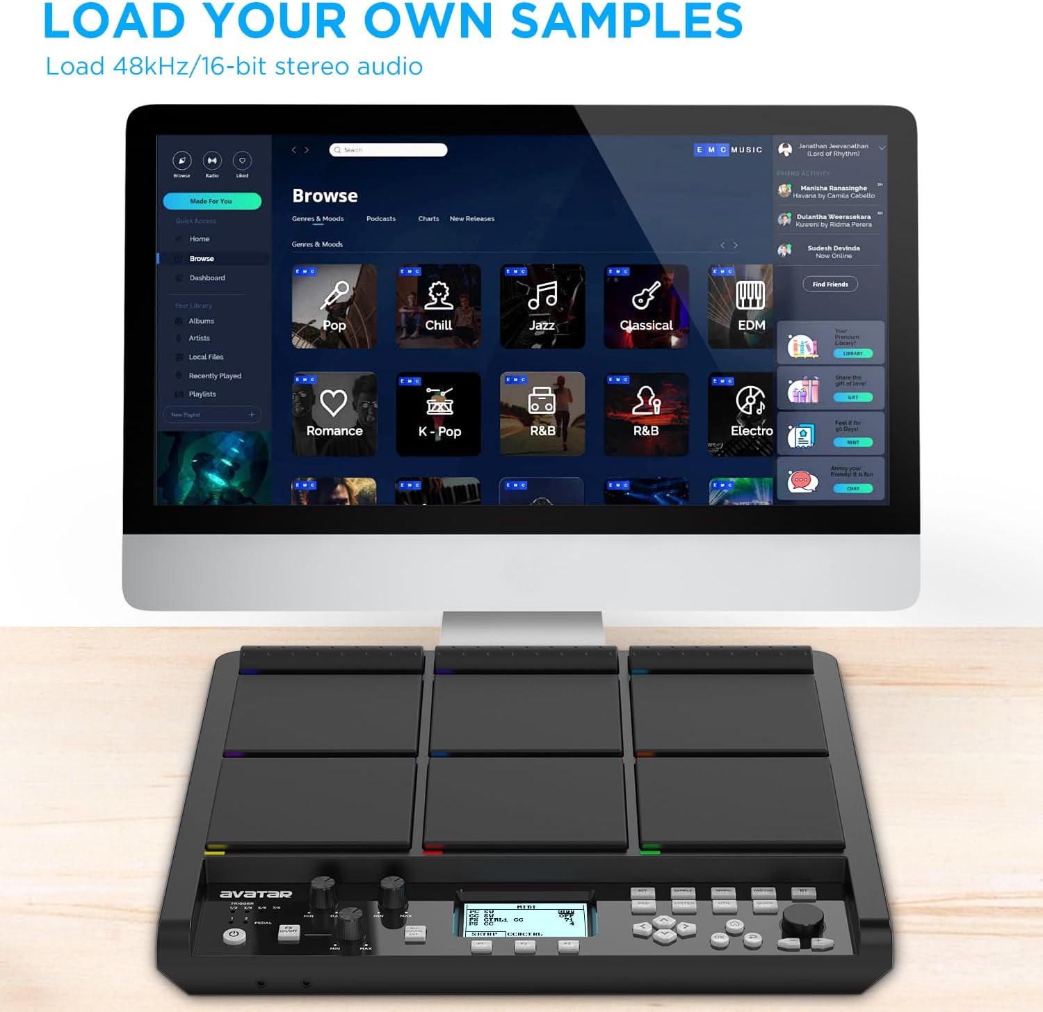 PD708 Sample Pad Sampling Drum Pad Electronic Tabletop Digital Drum Set for Drummer Live Performance, 1000 Built-in Sounds, 32 GB Storage, Onboard FX, Customizable LEDs
