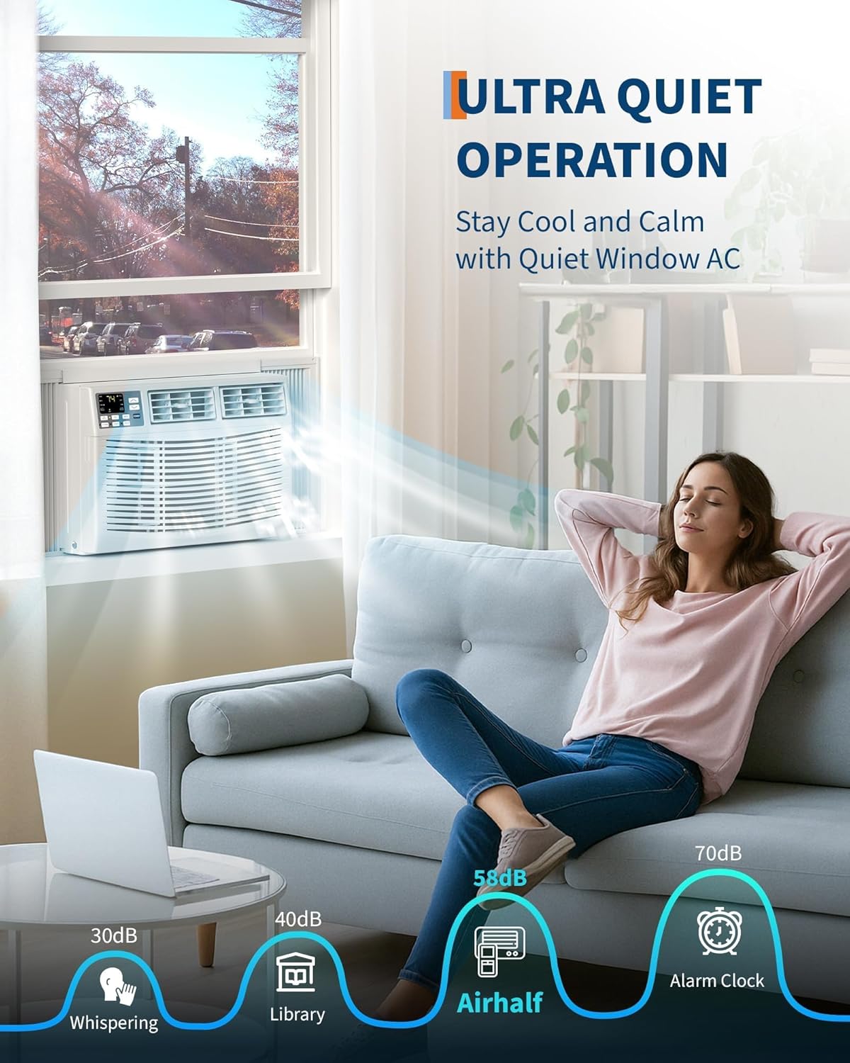 8000 BTU Small Window Air Conditioner with WiFi, Cools 350 Sq. Ft., App, Remote Control,24H Timer&Sleep Mode, Energy Saving Window AC Unit,Easy Install Kit for Bedroom, Living Room, white