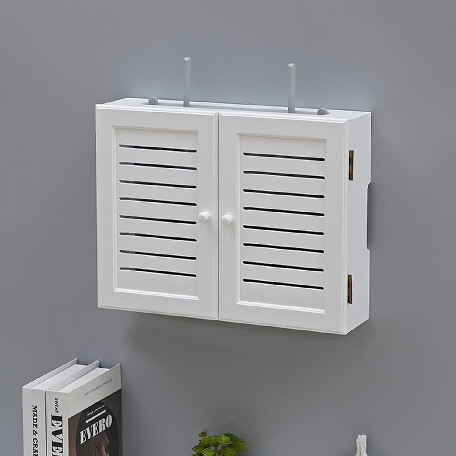 Wall Mount WiFi Router Box Blinds Decoration Floating Shelves Modem Cable Power Plug Wire Storage Boxes Desktop Storage Cabinet (White, 20.5x3.7x15in)