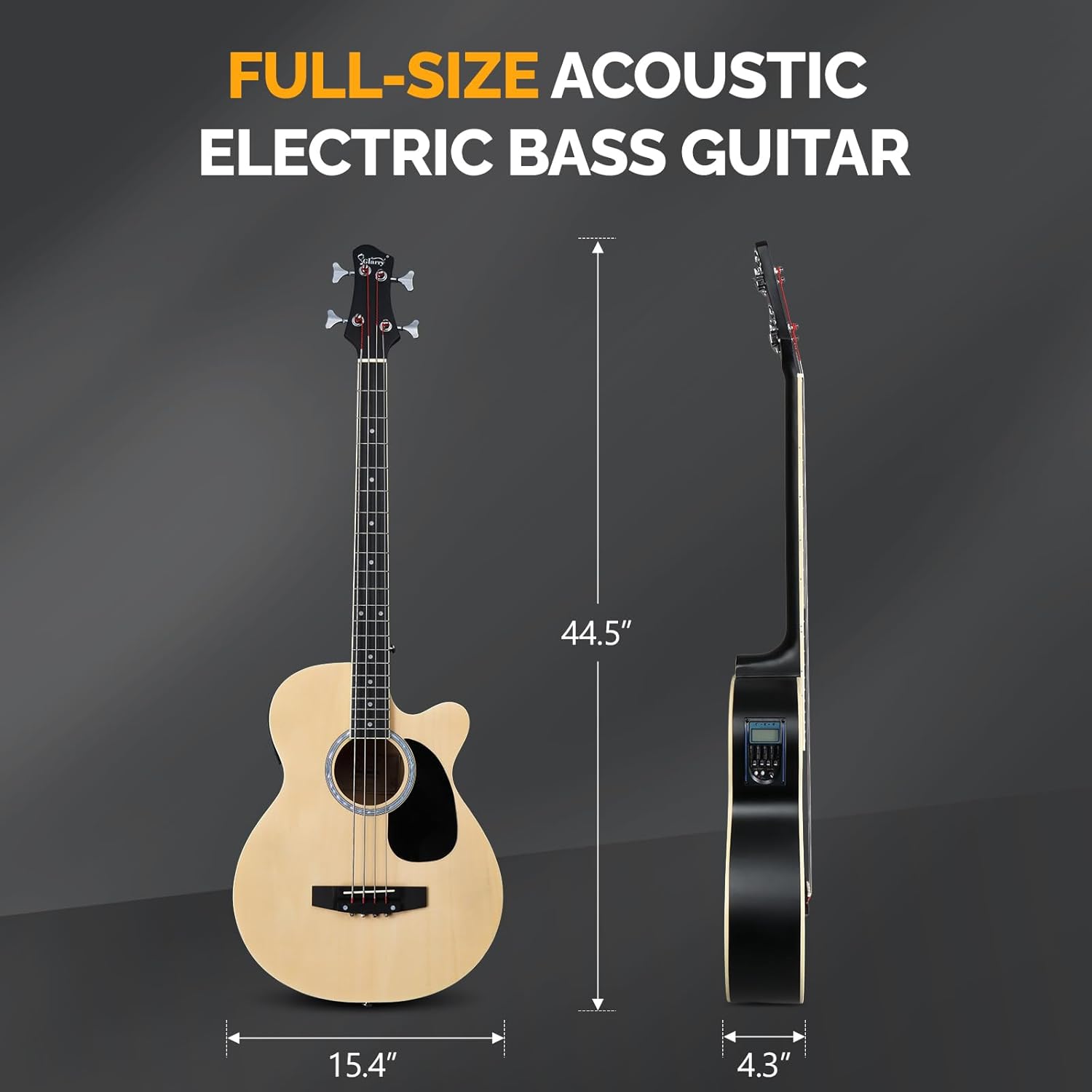 GLARRY Full Size Acoustic Electric Bass Guitar Beginner Kit w/ 15W Amp, Cutaway 4 Strings Electric Acoustic Bass Guitar w/Inbuilt Tuner, Bag, Strap, Picks, Strings, Bass Guitarra，Matte Natural