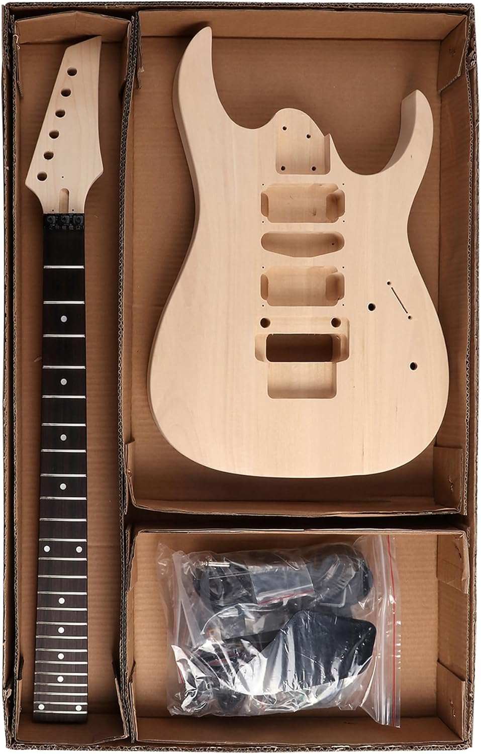 DIY Electric Guitar Kit Beginner Kit 6 String Right Handed with Basswood Body Hard Maple Neck Poplar Laminated Fingerboard Black Hardware Build Your Own Guitar JS Series.