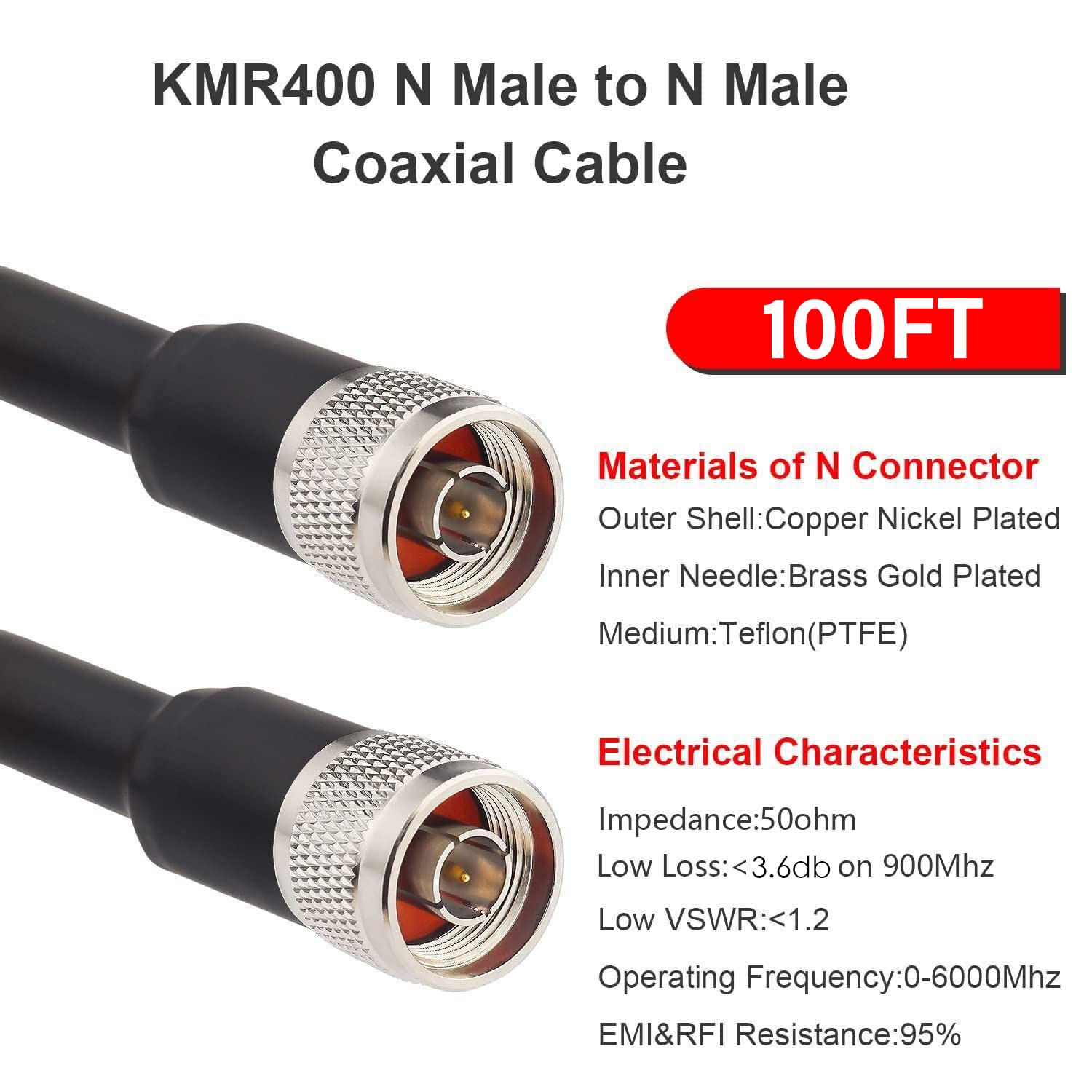 KMR400 N Cable 100FT N Male to N Male Ultra Low Loss KMR400 Coaxial Cable 50ohm for Antenna,WiFi Router,Signal Booster, Amplifier