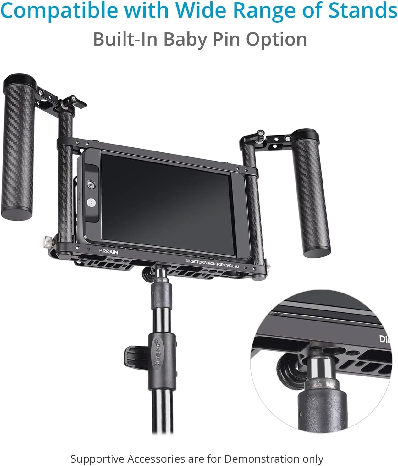 PROAIM Universal 9” Camera Monitor Director Cage for Monitor Upto 9” (Diagonally). Easy Handheld Monitoring – Dual Handles, C-Stand & Other Accessory Mounting Option. Padded Neck Strap (P-DMC-59)