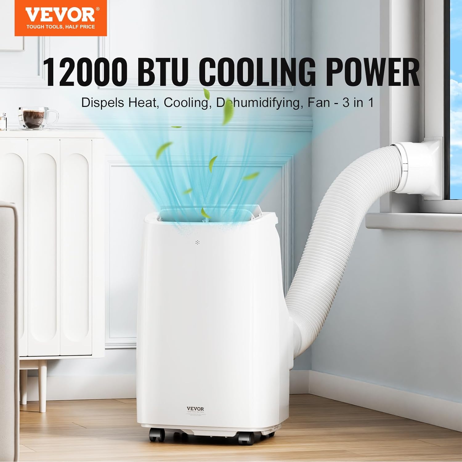 VEVOR Portable Air Conditioner 12,000 BTU, AC Unit with Built-in 3-in-1 Cool, Dehumidifier & Fan Modes for Room up to 550 sq.ft, Includes Remote Control & Window Kit