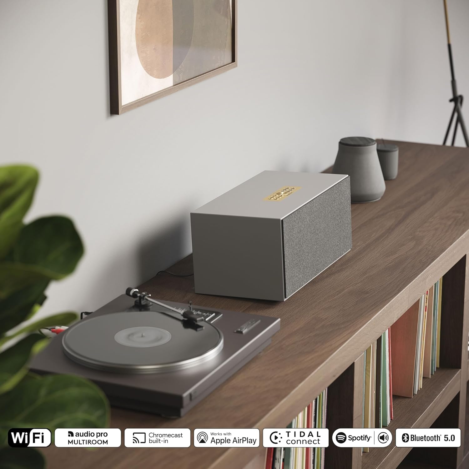 Audio Pro C20 Active Stereo Speaker - Compact Sound Bluetooth Speaker for Music, Spotify, TV & Movies - AirPlay 2, Google Cast, Multiroom System, Built-in RIAA Amplifier - Grey