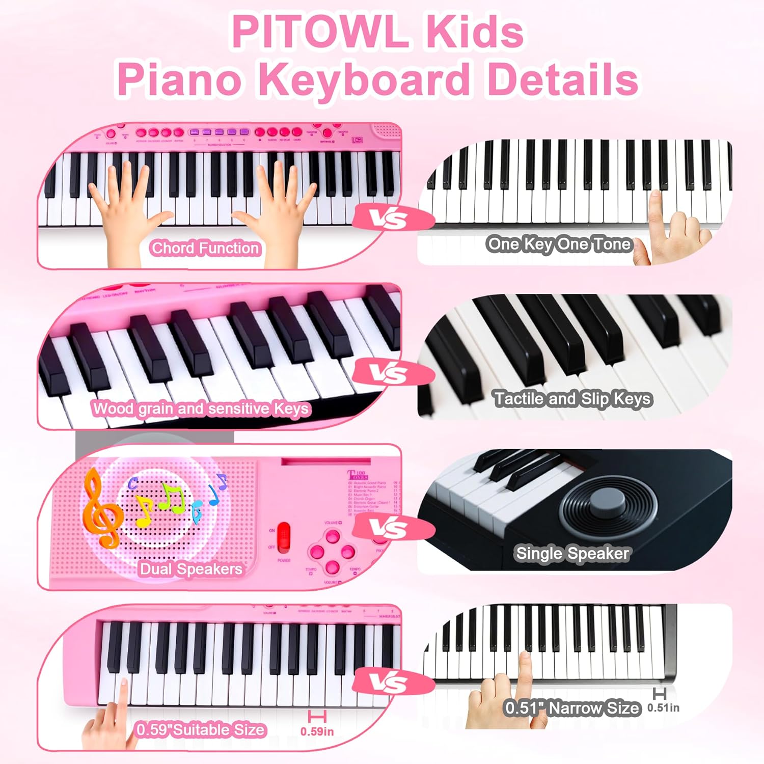 Kids Keyboard Piano, 61 Light-up Key Electric Piano Musical Learning Toy for Beginners with Microphone, Music Stand, Notekey Sticker, Birthday Xmas Gift for 3-10 Years Old, Pink