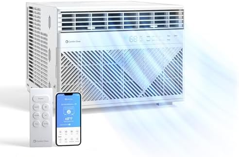 Comfort Zone Window Mounted Smart Wi-Fi Room Air Conditioner with Remote Control, 12,000 BTU, Digital Display, 4 Speed Settings, 4 Mode Settings, 24-Hour Timer, Sleep Setting, and Eco Mode, White