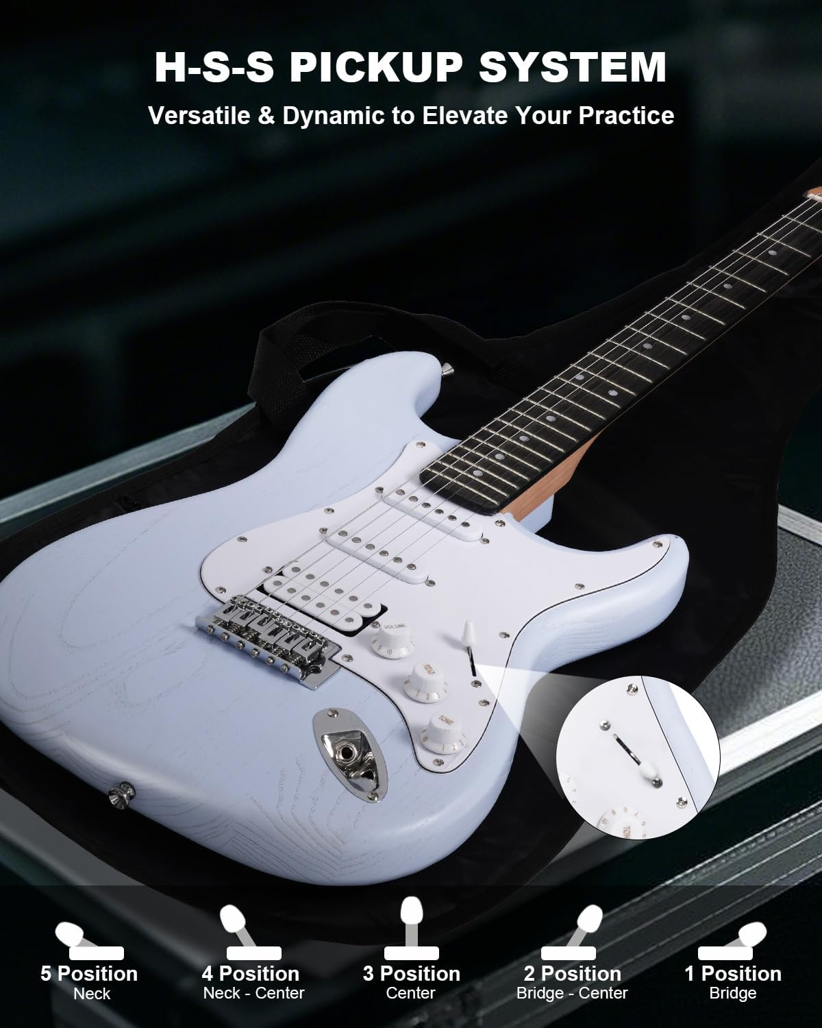 RST-150 39”Beginner Electric Guitar Kit with Amplifier, Classic HSS Pickup, Electric Guitar with Gig Bag, Capo, Strap, Extra Strings, Digital Tuner, 3 Picks, Cleaning Cloths (1-Blue)