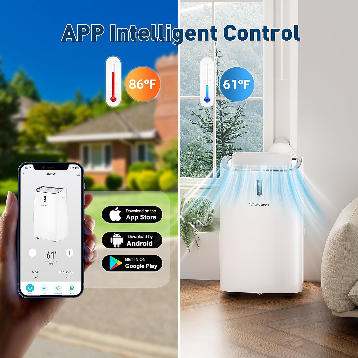 14,000 BTU Portable Air Conditioners Cool Up to 700 Sq.Ft, Portable AC Unit with WiFi & Remote/Sleep Mode/Auto Swing Fans, Cool, Heat, Dehumidifier & Fan 4 in 1 Air Conditioner for Room, Garage