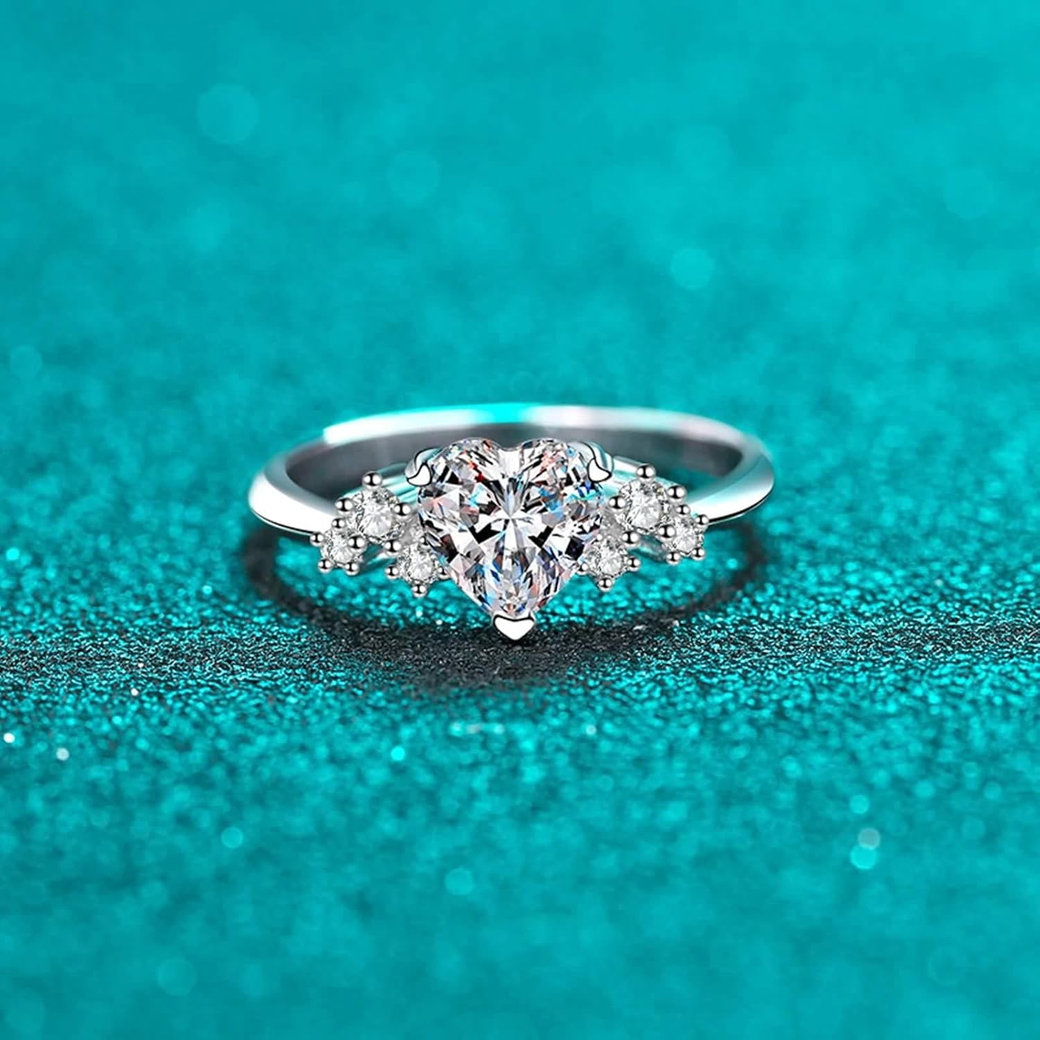 Heart Engagement Ring, Lab Diamond Ring 14K/18K White Gold White Stone Silver Fashion Jewelry for Women Size 4-10