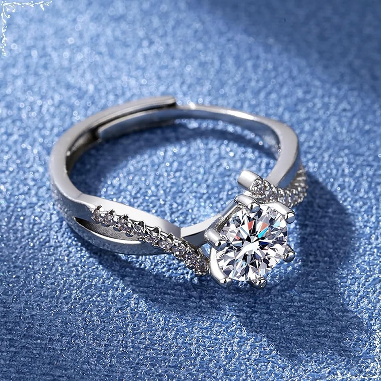 18K White Gold Ring Wedding Band, Woman Rings Moissanite 6 Claws Silver Jewelry for Engagement