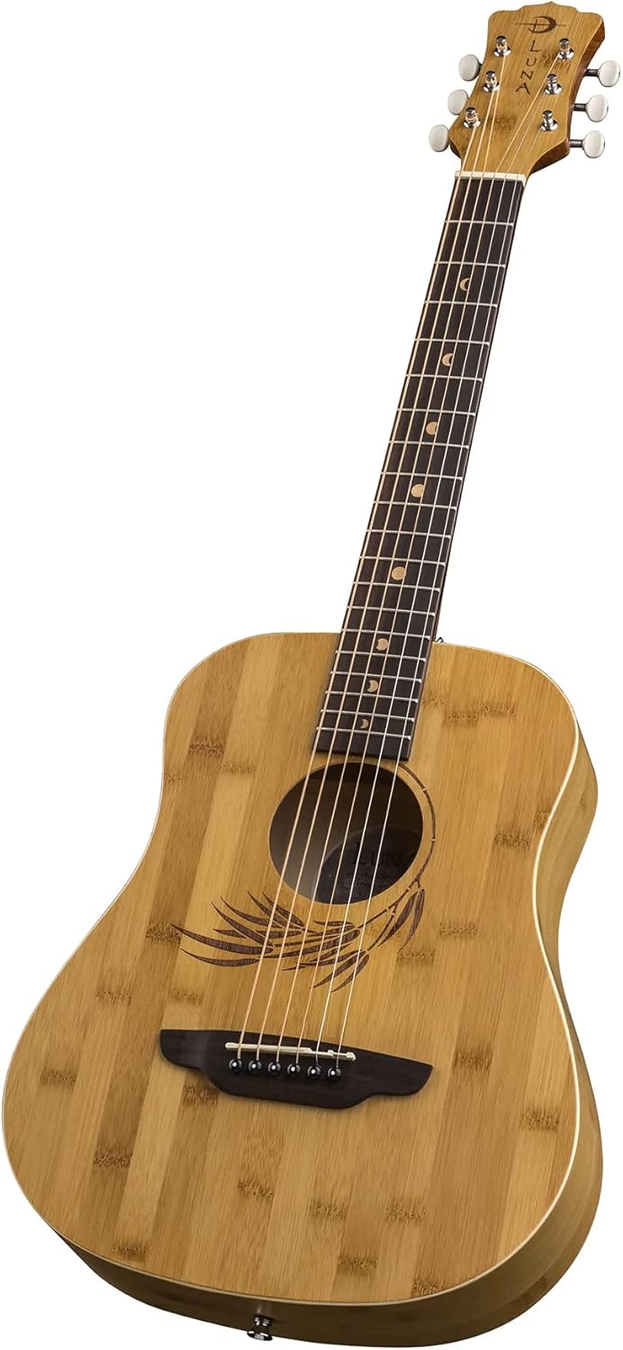 Luna Safari Bamboo Acoustic Travel Guitar with Gig Bag, Satin Natural