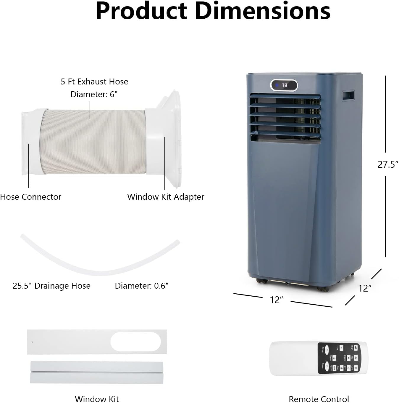 GOFLAME 8000BTU Portable Air Conditioner, 3-IN-1 Air Cooler & Dehumidifier with Remote Control, Sleep Mode, 2 Speeds and 24H Timer, Air Cooling Fan for Home & Office, Blue