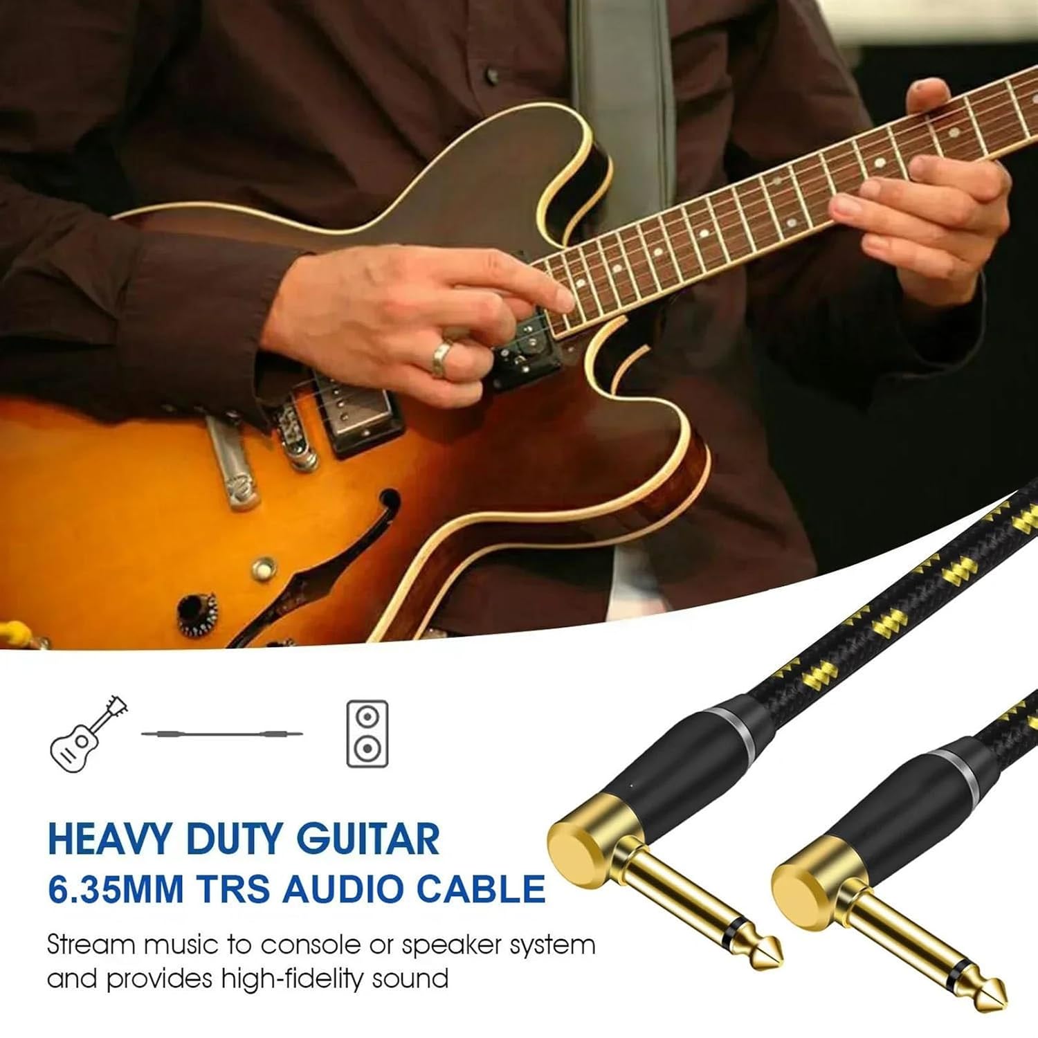 Guitar Audio Cable Guitar Cable 6.35mm Male to Male Right Angle to Right Angle 1/4 Inch Instrument Cable Guitar Amp Cord(Pack of 2,300Cm)