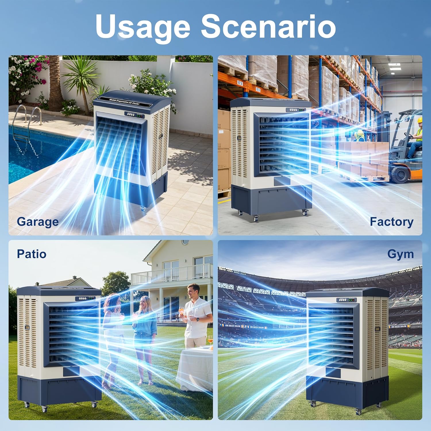 Swamp Cooler, 6550CFM Evaporative Air Coolers with 19.5 Gal Tank, Windowless Air Conditioner 3 Speeds for Outdoor Use, 49 Inch Air Cooler Water Fan for Patio, Garage, Shop, Commercial Grey