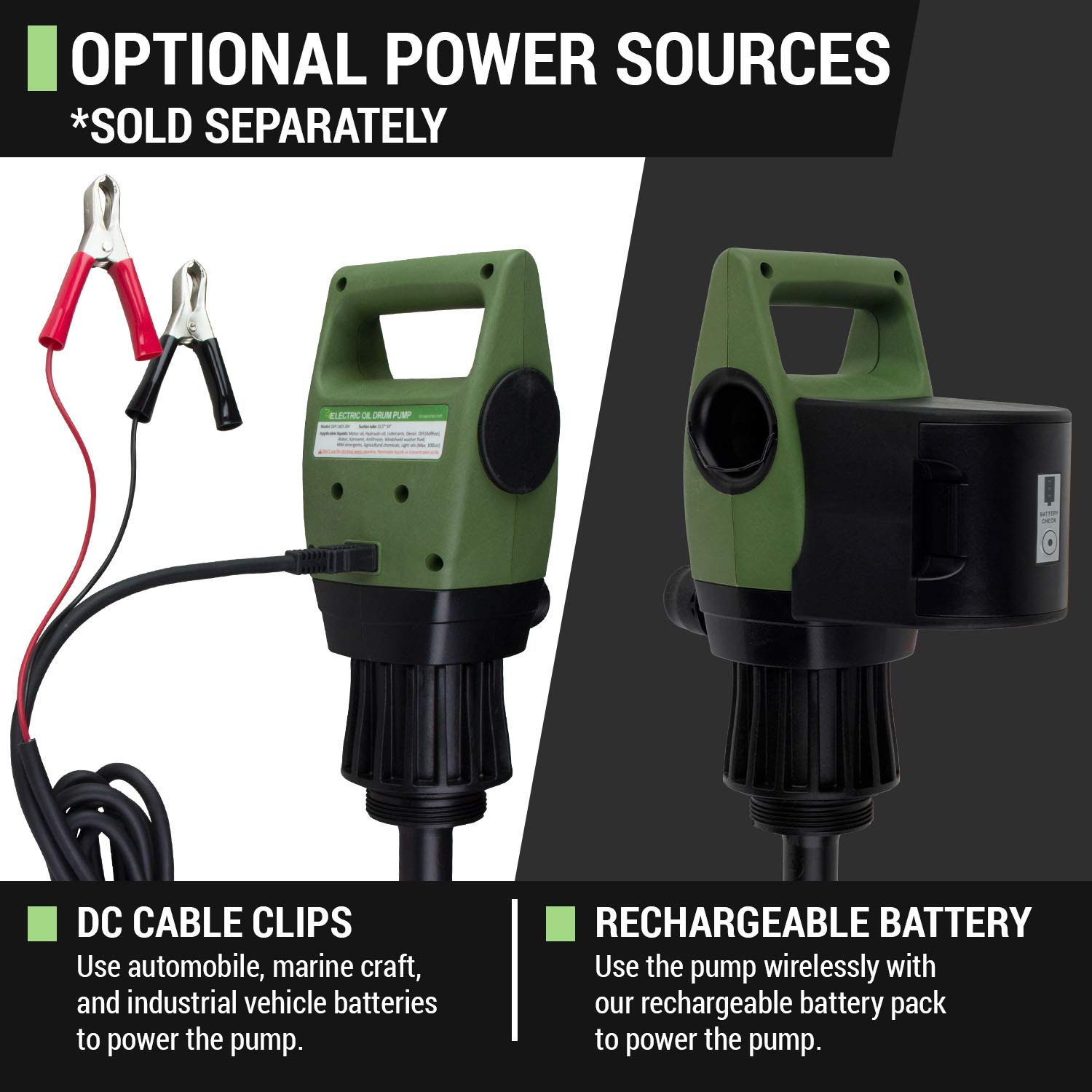 TERA PUMP Electric Drum Barrel Siphon for 55 Gallon Drums with Corrugated P.E. Discharge Hose with Easy Squeeze Nozzle (7.6 Gallon/Min)