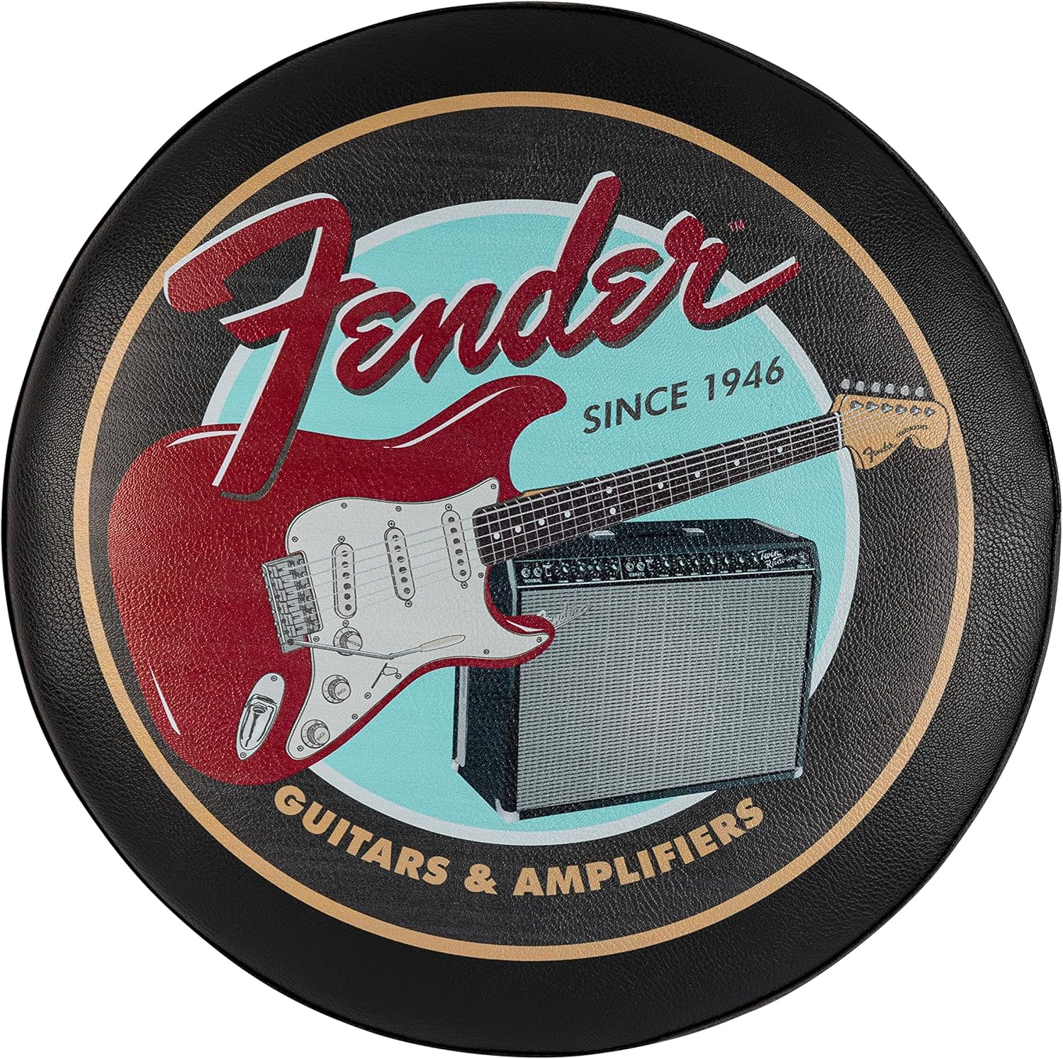 Fender Guitars & Amps Logo Swivel Barstool with Guitar Picks Pouch, Great Gifts for Dad, with 1 Year Limited Warranty, Simple Assembly, Black/Black, 24