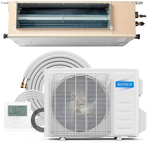 ROVSUN 12000 BTU Ducted Split Air Conditioner with Inverter & Wired Controller, 24 SEER2 Concealed Duct Mini Split AC/Heating System with Pre-Charged Condenser, Heat Pump & Installation Kit, 230V