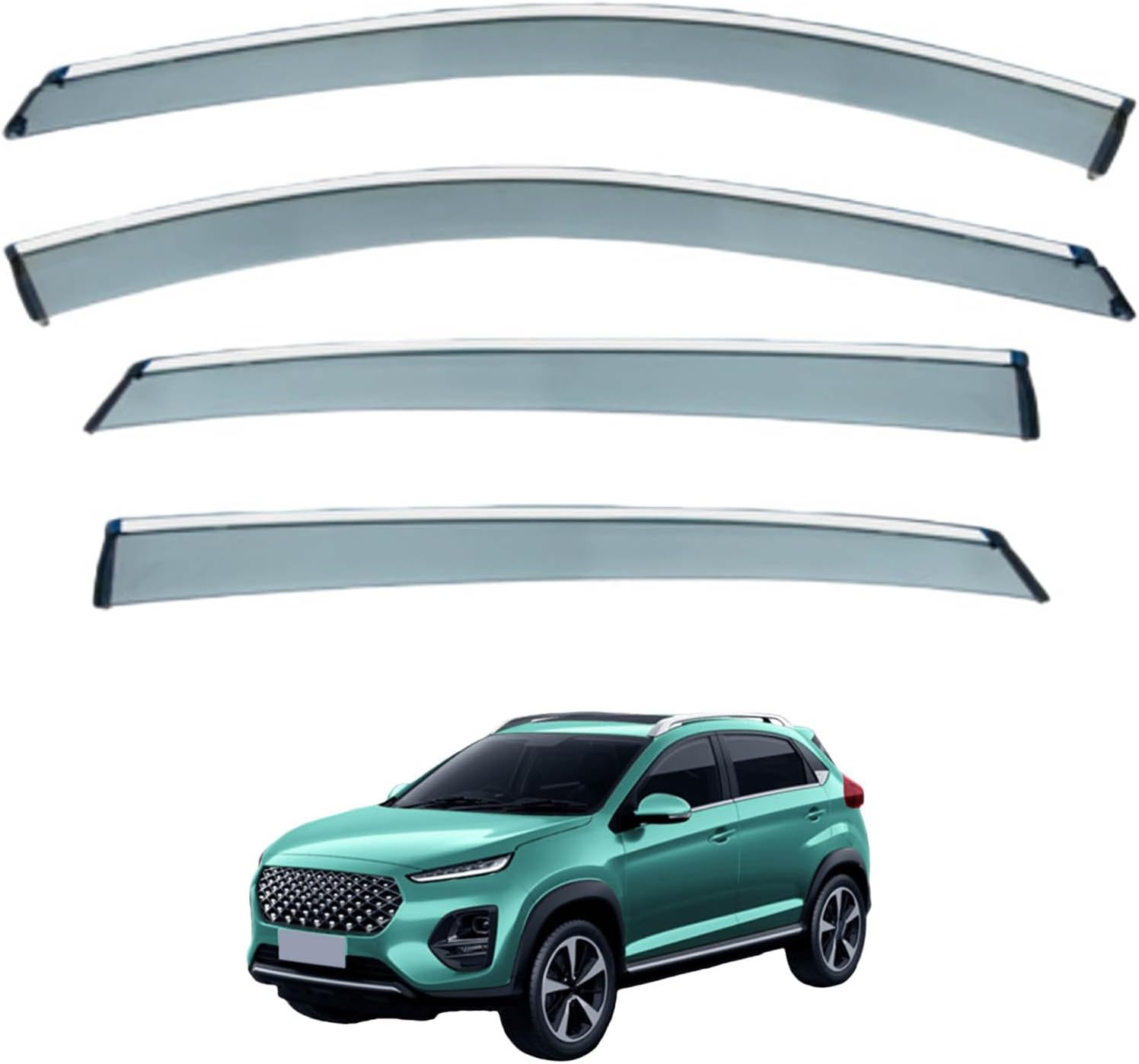 Window Deflectors for Tiggo 3X/3XE/PLUS MK1 2017-2021+, Sun Rain Guard Window Visors Vent Shades with Bright Stripes Car Accessories
