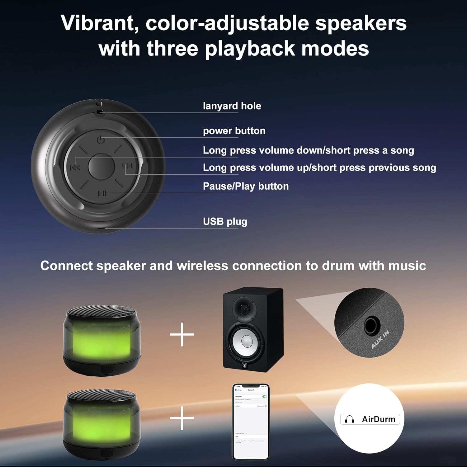 Virtual Air Drum Set, Electric Air Drum Sticks Kit, Carbon Fiber Drum Sticks & Pedals & Bluetooth Adapter Speaker, Electric Drum Set for Kids Beginners Adults