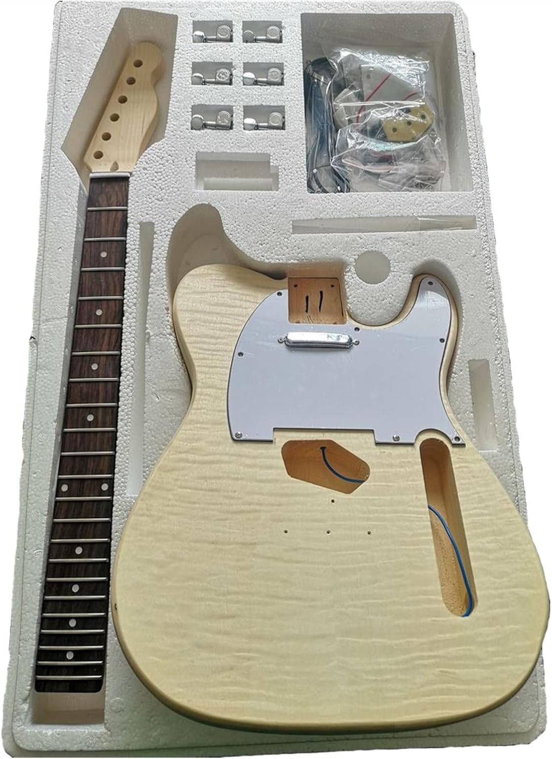Unfinished Guitar Kit Maple Tiger Grain Maple Electric Guitar Basswood Body and Rosewood Fingerboard DIY Combination Handmade ​Guitar Body