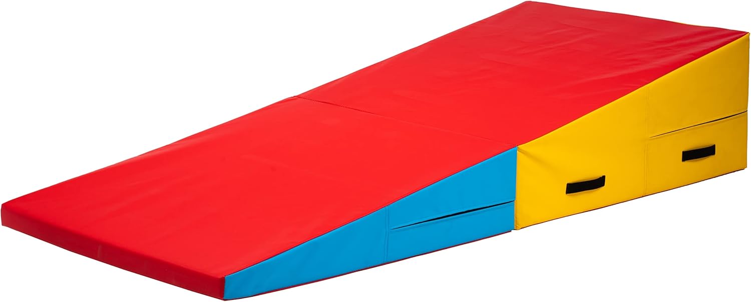 PRISP Folding Incline Gym Mat - Extra Long 71 x 30 x 14 in Wedge Gymnastics Tumbling Mat for Kids