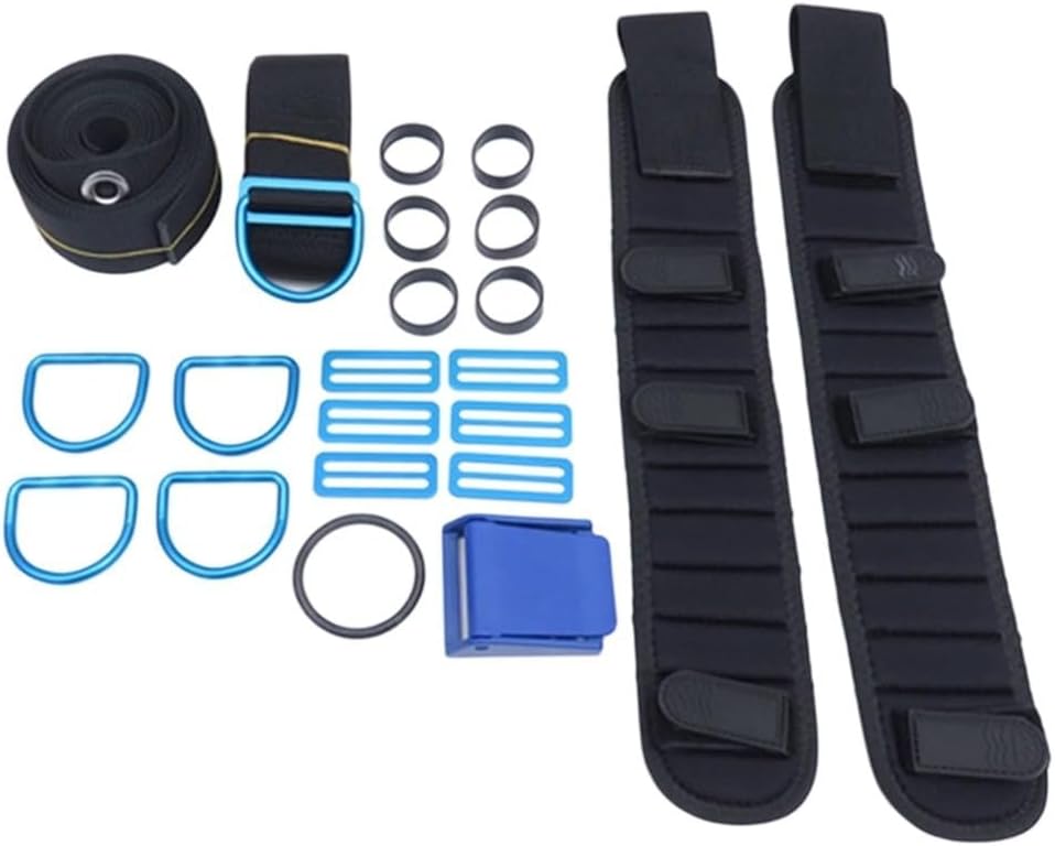 Adjustable Diving Backplate Harness Set for Scuba Diving, for BCD Accessory Kit with Neoprene Shoulder Pads and Stainless Steel Components, Sea-Proof Design（Blue）