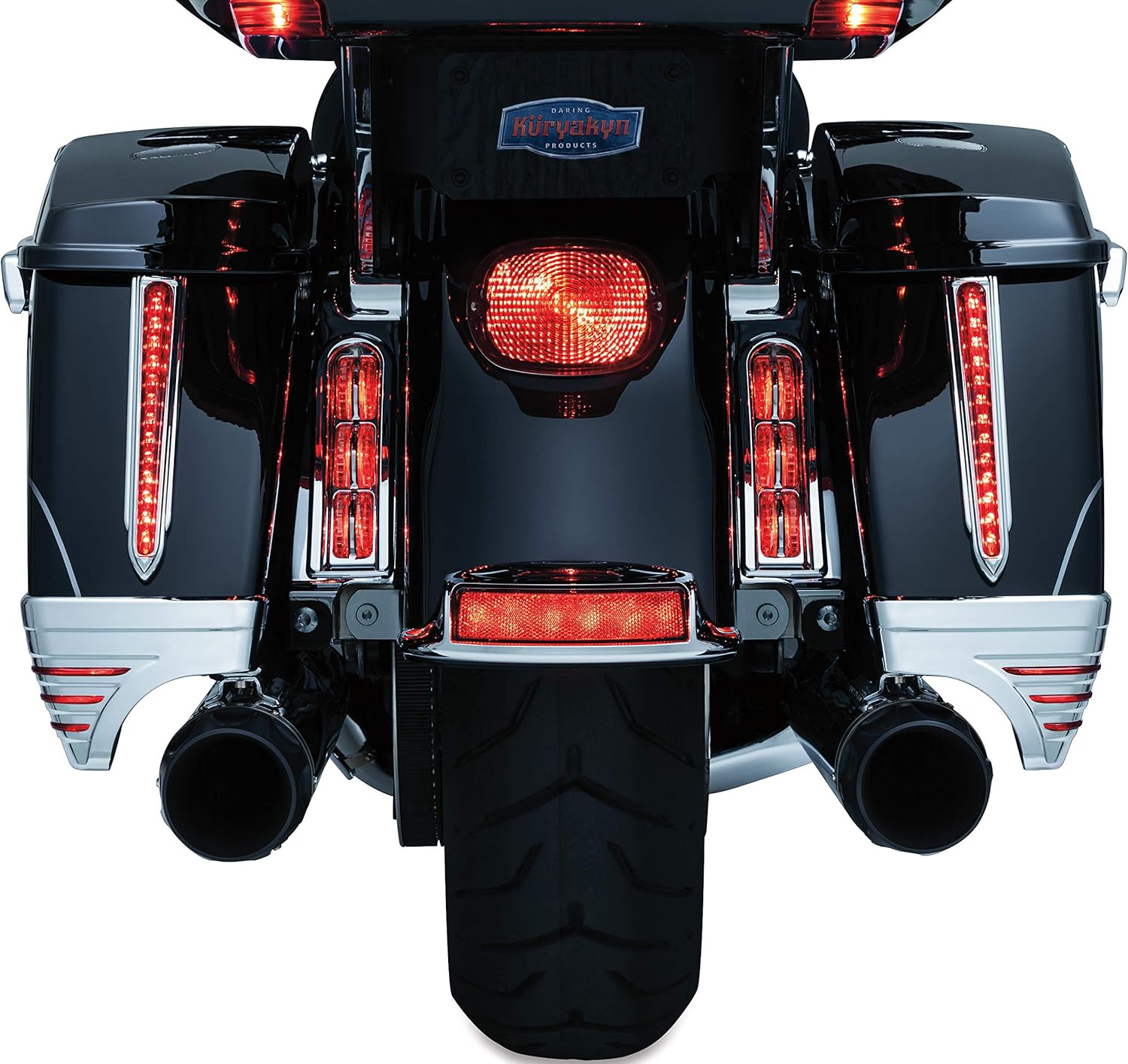 Kuryakyn 7292 Motorcycle Lighting Accent Accessory: LED Saddlebag Extensions with Red Lenses for 2014-19 Harley-Davidson Motorcycles, Chrome, 1 Pair