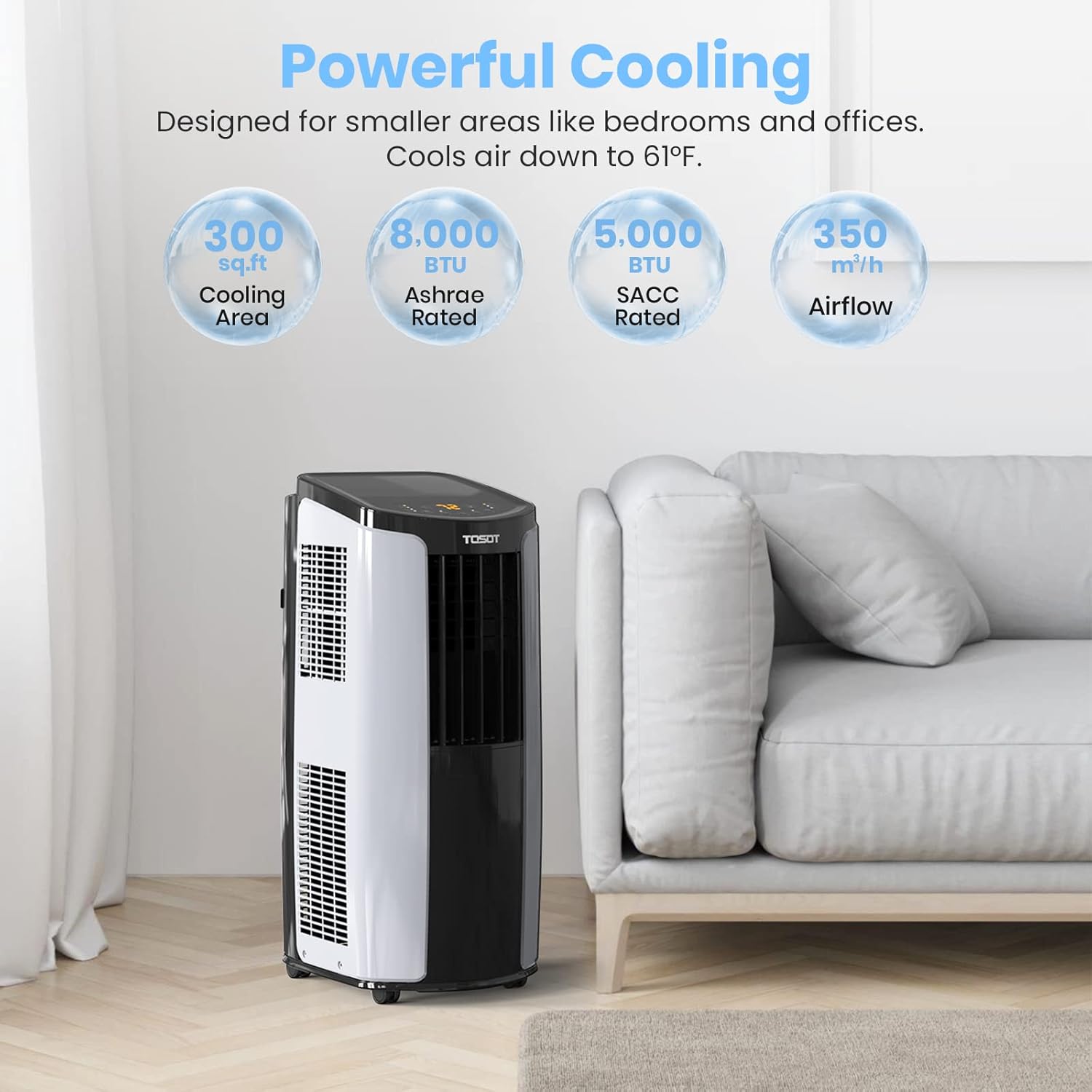 TOSOT 9,700BTU (5,000 BTU SACC) Portable Air Conditioner, Smart Wifi Control, AC Unit with Dehumidifier, Fan, Window Kit for Easy Installation, Cool Rooms Up to 300 Square Feet, Shiny Series