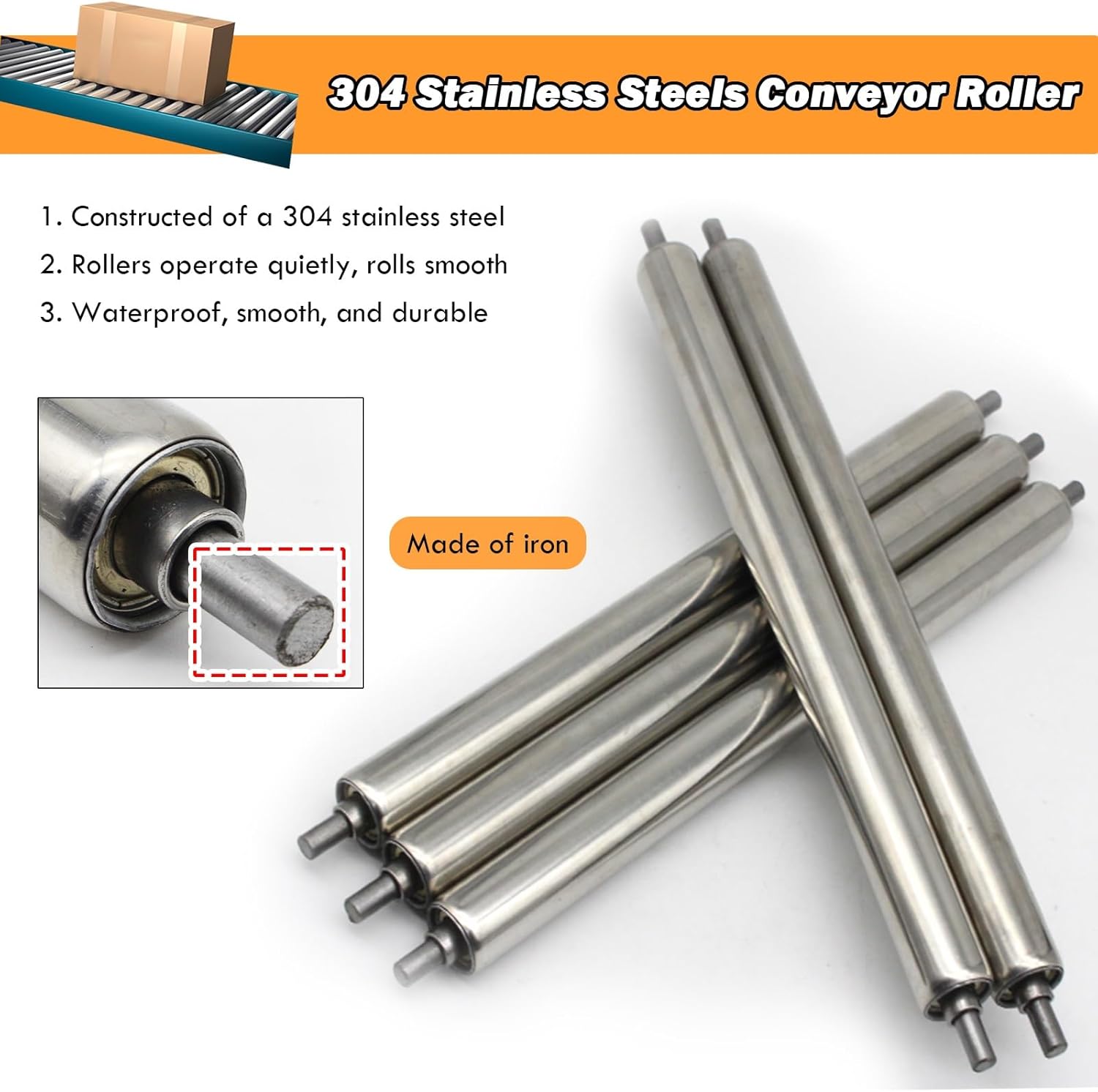 30 Pack Stainless Steel Gravity Roller Conveyor, 1.5