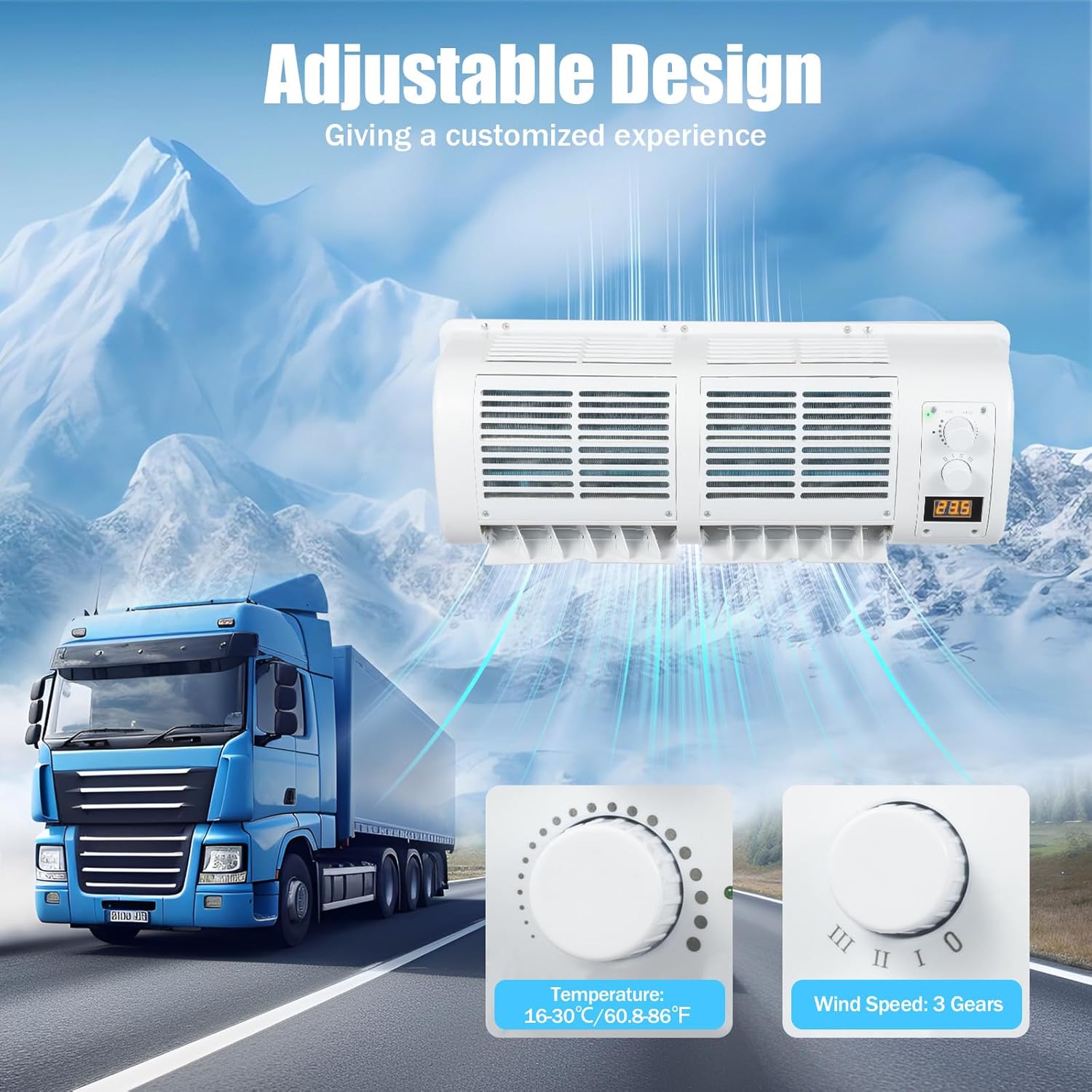 Portable Air Conditioners for Car, 12V Universal Car Air Conditioner Fan, Air Conditioning for Truck with LCD Screen for Car Caravan Truck Hanging Cooler(22525 BTU/H)