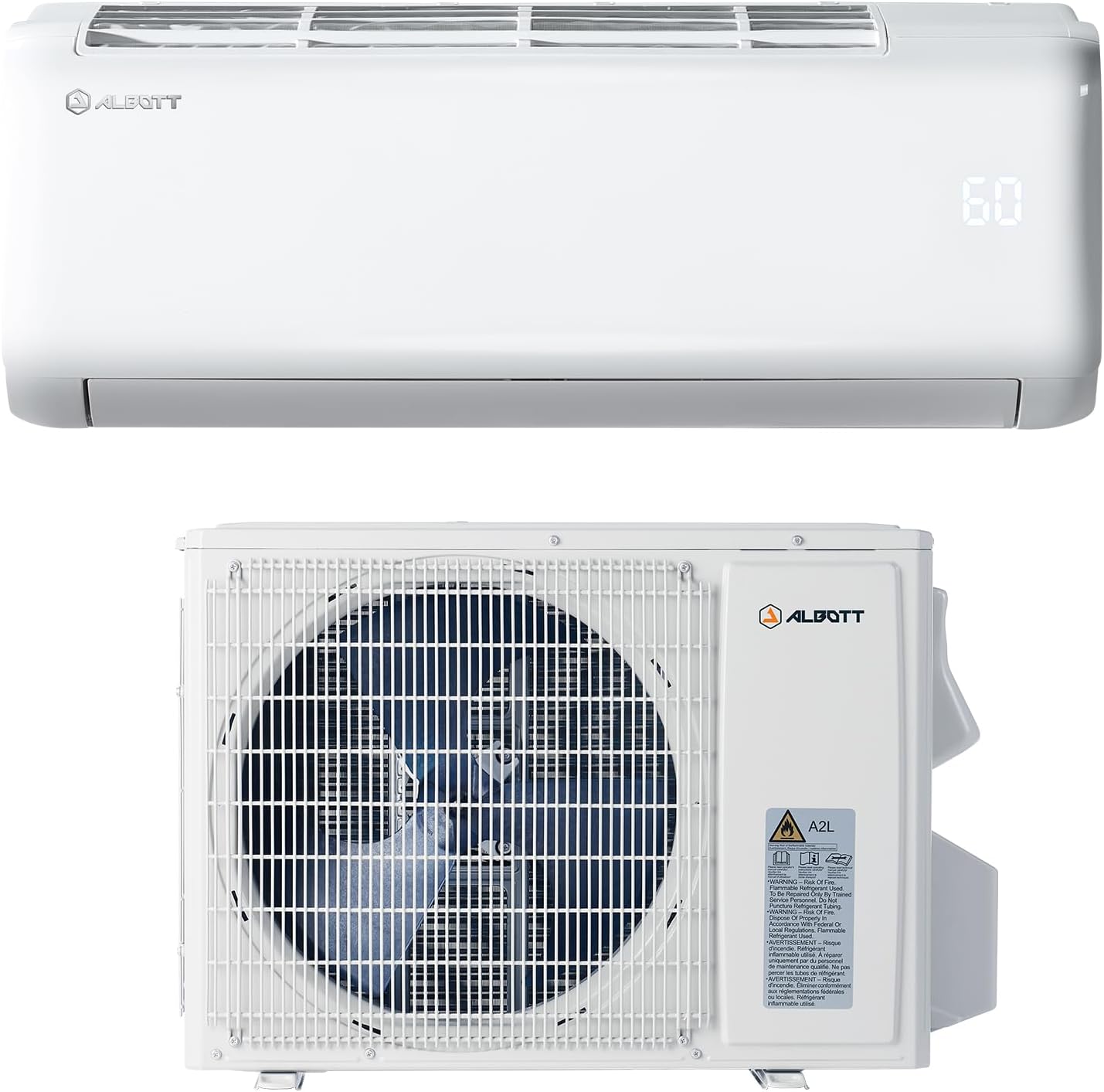 Albott Mini Split Air Conditioner Heat Pump, 24000 BTU 19 SEER2 220V Inverter Ductless Wall AC Unit Cools Rooms up to 1500 Sq. Ft, 14.8ft Installation Kit, White