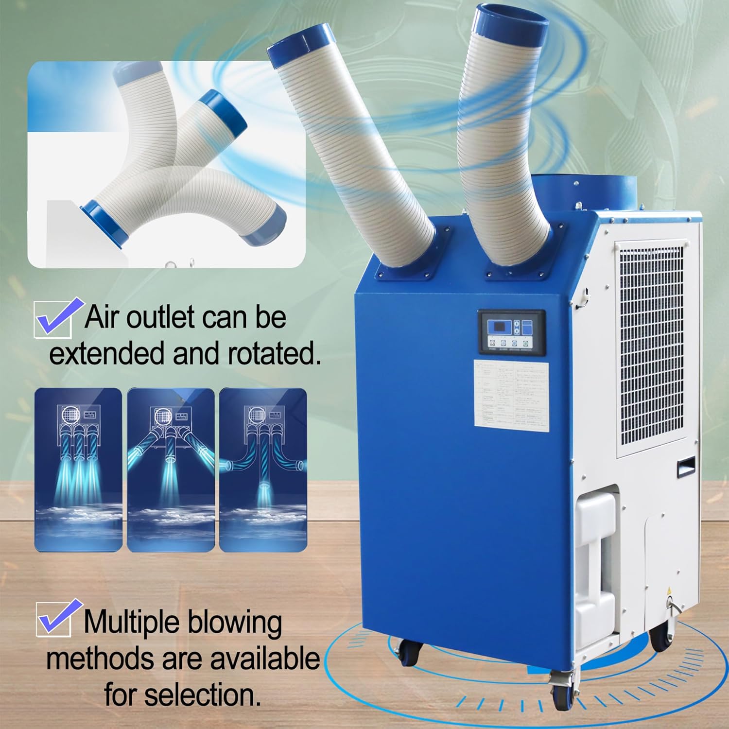 Industrial Portable Air Conditioner with Wheels 14L Large Tank Commercial Spot Cooler Adjustable Air Outlet Ideal for Hospitals Workshops Outdoor Events 220V 1.8KW