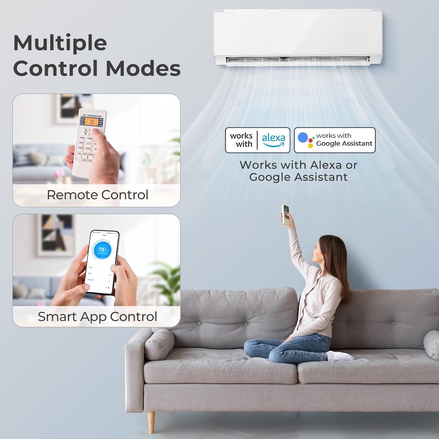 KOTEK 12000 BTU Mini Split AC/Heating System, 22 SEER2 Split Air Conditioner w/Heat Pump, Inverter Compressor & Installation Kit, WIFI Enabled, Cools Up to 750 Sq.Ft, Compatible with Alexa, 208-230V