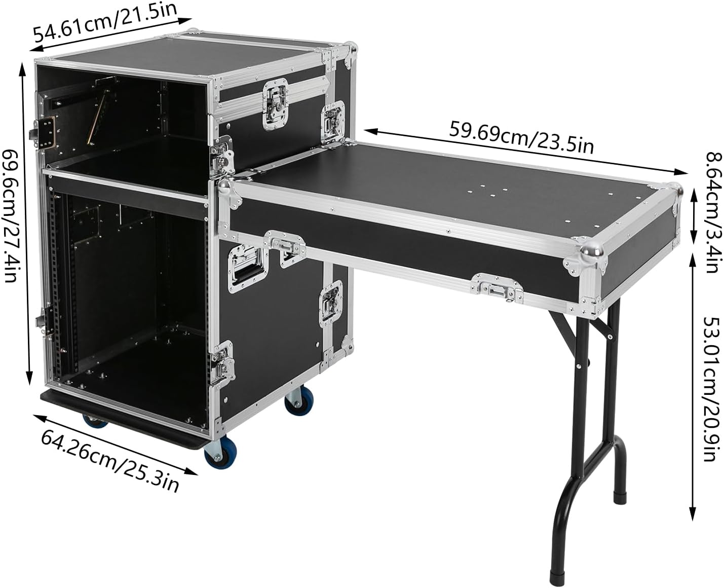 12U PA DJ Rack Speaker Cabinet, Network & Stereo Rack, Double-Layer Design Four-Wheel Professional Audio Amplifier Effects Cabinet, Suitable for Recording Studios, Home Theaters, KTV, Wedding Parties