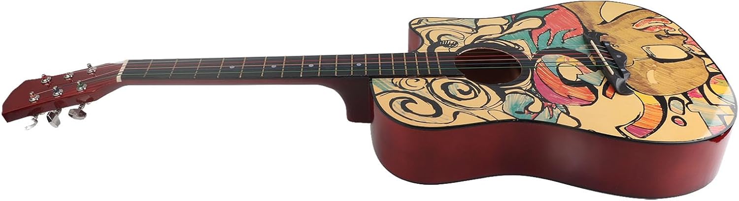 Wooden Guitar, 38in Acoustic Guitar with High Density Fingerboard and Graffiti Pattern, for Beginner