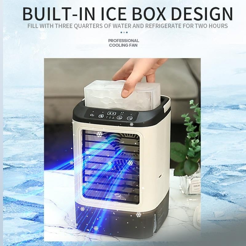 Portable Air Conditioners, Evaporative Air Cooler with 0.24Gal Water Tank, Built-In Ice Box, 3 Wind Speeds, 2-Stage Atomization, 7 Color Light, Swamp Cooler Fan for Room Bedroom Office