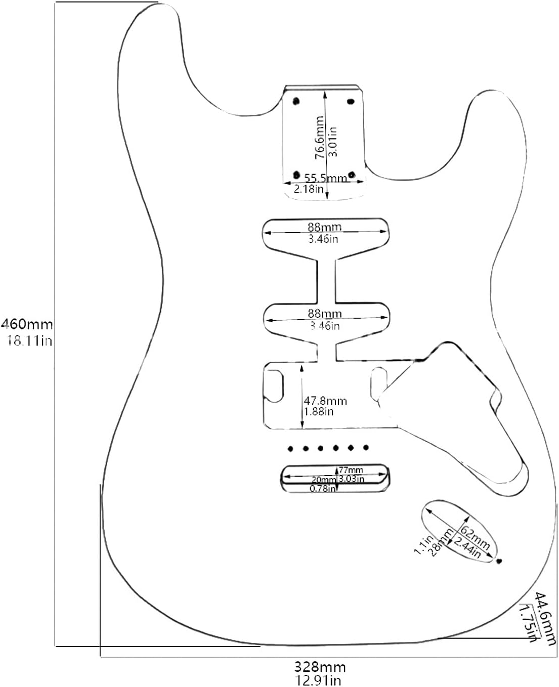 Electric Guitar Body Poplar Wood Standard HSH Route 3 Tone Sunburst Electric Guitar Body ST Style