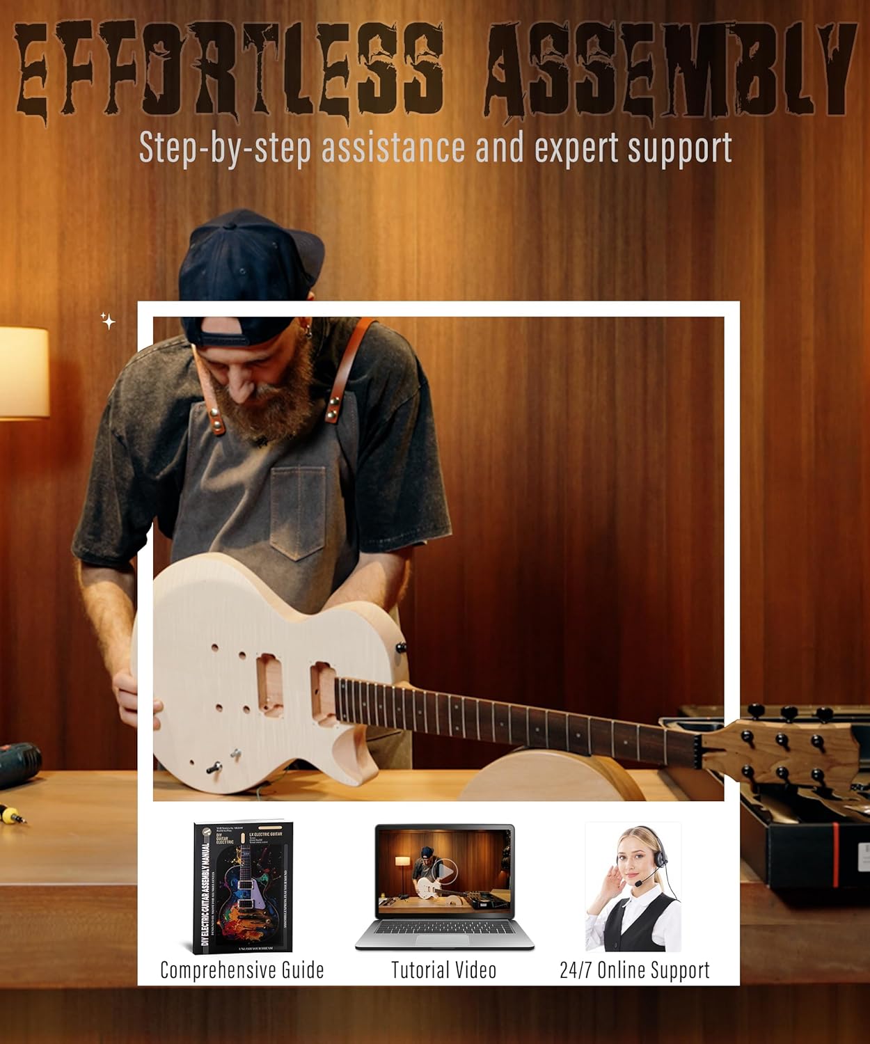 AKLOT DIY Electric Guitar Kit: Flame Maple Top, Roasted Maple Neck, Pre-Soldered Wiring, HH Pickups, Coil-Split, Luminous Position Markers, Build Your Own Lorien Style Beginner Guitar with Accessories