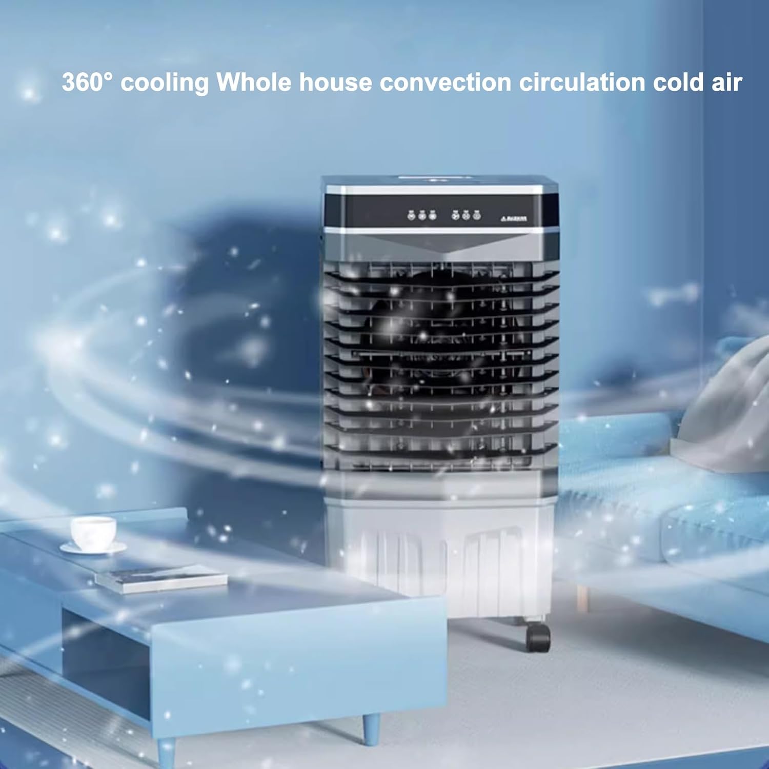 Swamp Cooler Air Conditioner, Evaporative Air Cooler with 4 Ice Box, 120°Oscillation, Portable Cooling Fan with 3 Speeds for Bedroom Home Office(45x35x80cm/18x14x31.5inch)