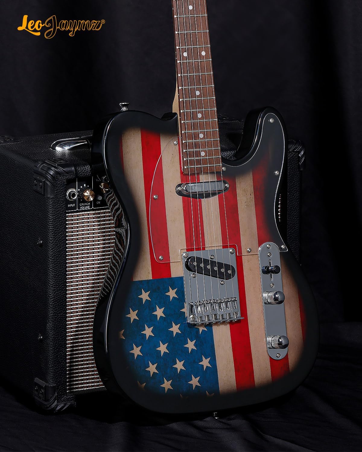 Leo Jaymz TL Style Electric Guitar with US Flag Design - High Gloss Mahogany Body and Hard Maple Neck - High Transparent Acrylic Pickguard (US Flag)