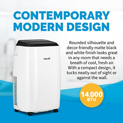 Newair Portable Air Conditioner | 14,000 BTU | White | Modern AC Design with Easy Setup Window Venting Kit, Self-Evaporative System, Quiet Operation, Dehumidifying Mode with Remote and Timer