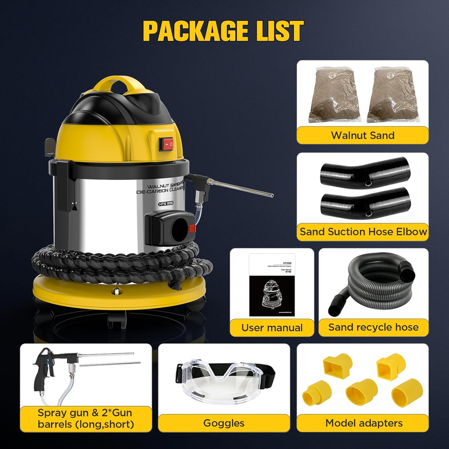 Walnut Blaster Kit for Carbon Cleaning, 1200W Engine Intake Valve Cleaner Machine, Automotive Engine Carbon Remover with 2kg Walnut Sand, Sand Blaster for Carbon Cleaning HTS558