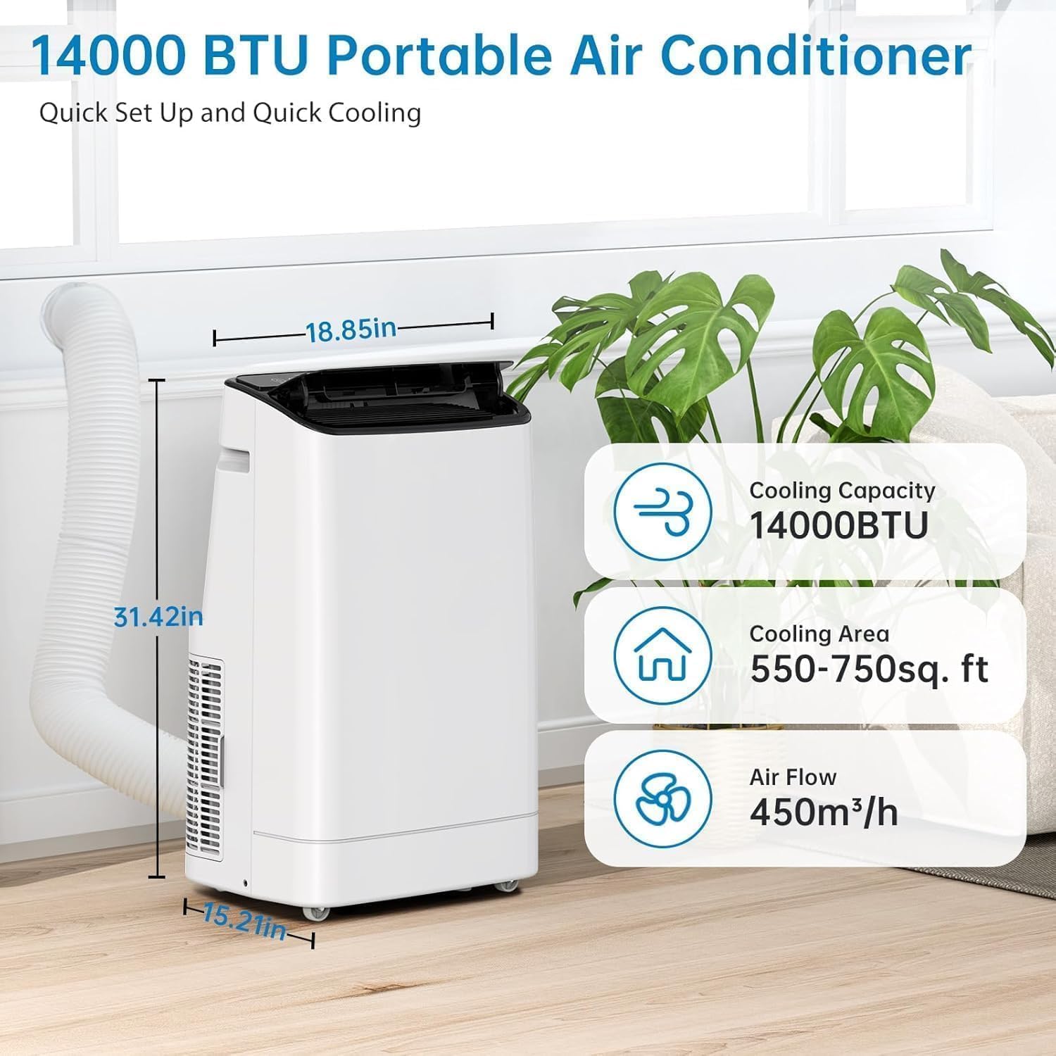 14,000 Portable Air Conditioner With Remote Control, 3 In 1 AC Unit Cooling for 750 Sq. Ft, 24H Timer Dehumidifier & Fan Modes, Window Kit Included, Air Conditioner for Living Bed Room