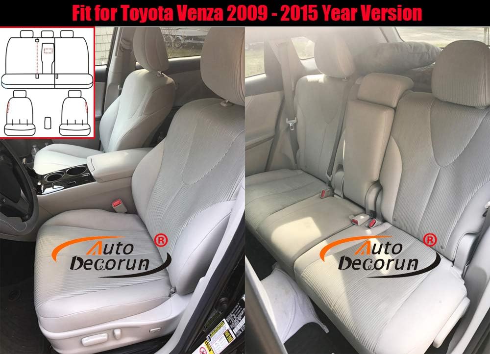 Genuine Leather & Leatherette Custom Fit Seat Cushions for Toyota Venza Seat Covers 2009 2010 2011 2012 2013 2014 2015 Seat Protectors Accessories 15PCS/Set (Black X Beige)